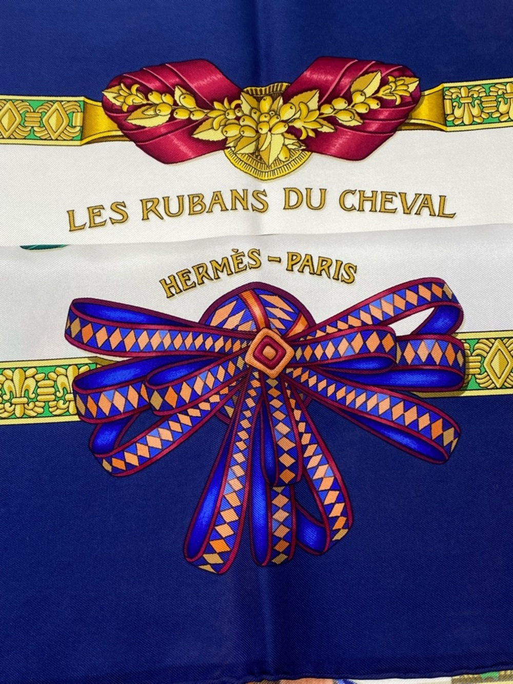 Hermes Navy Blue Multicolor 'Les Rubans du Cheval' Silk Scarf - Picture 6 of 16
